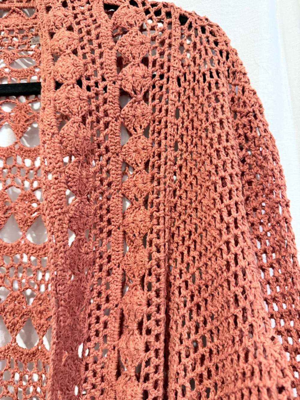 Free People Long Crochet Cardigan Sweater - Rust OS - Picture 3 of 7